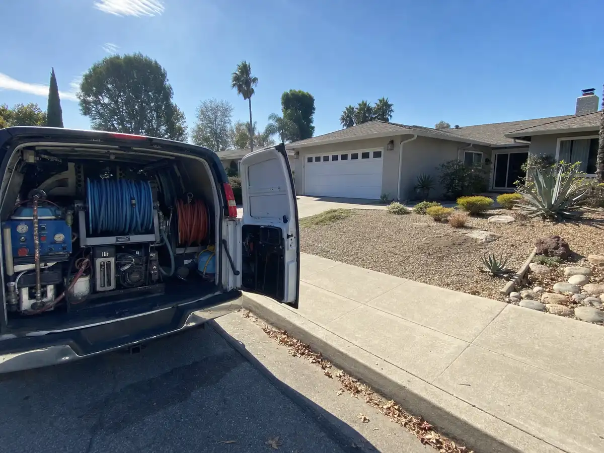 Service van arriving on a Mission Hills, CA street — local same-day coverage